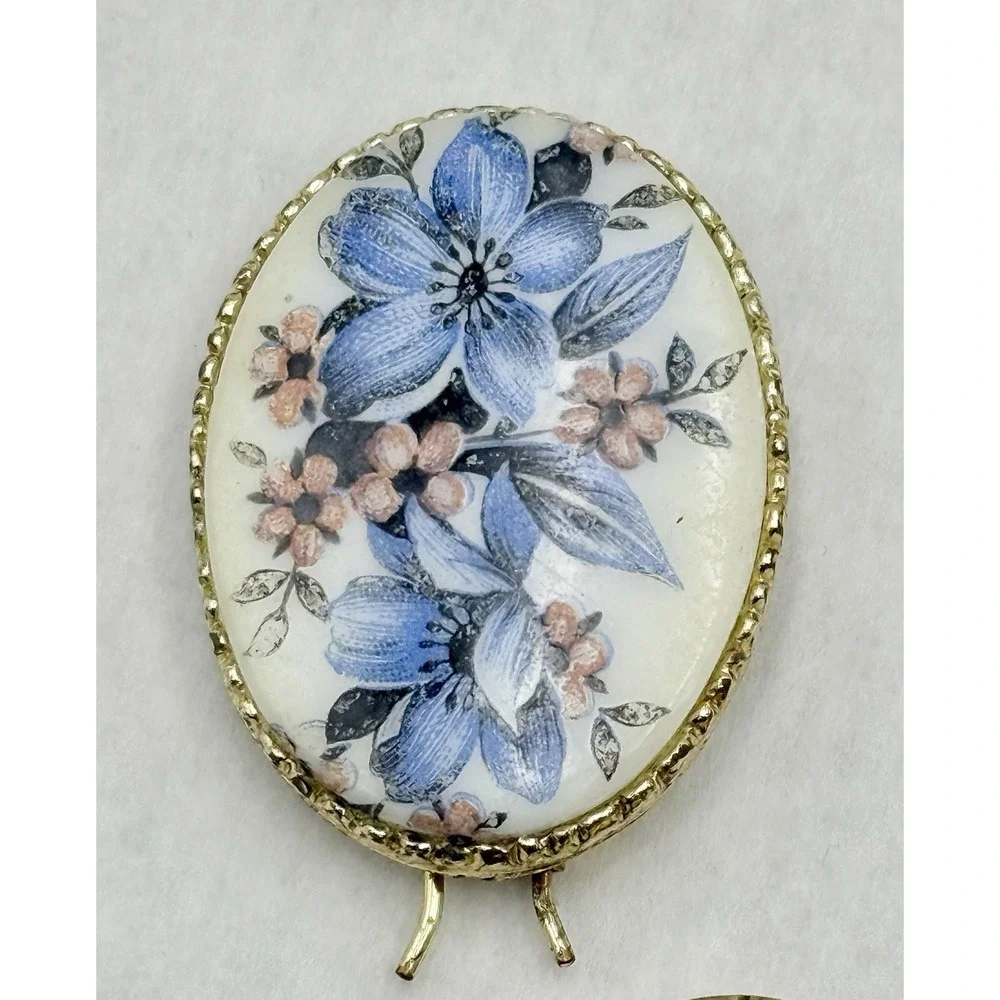 Vintage Floral‎ Porcelain Filigree Barrettes Lot Butterfly Oval